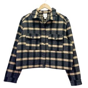 Joie Plaid Brushed Flannel Jacket Shacket Black & Tan Plaid Check Size Large